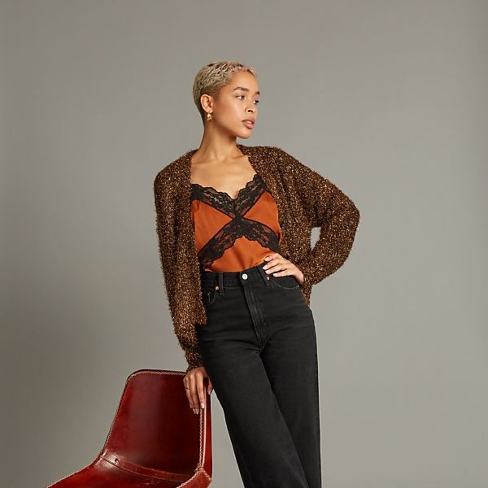 Anthropologie Tinsel Shimmer Cardigan new nwt bronze color - Picture 4 of 7